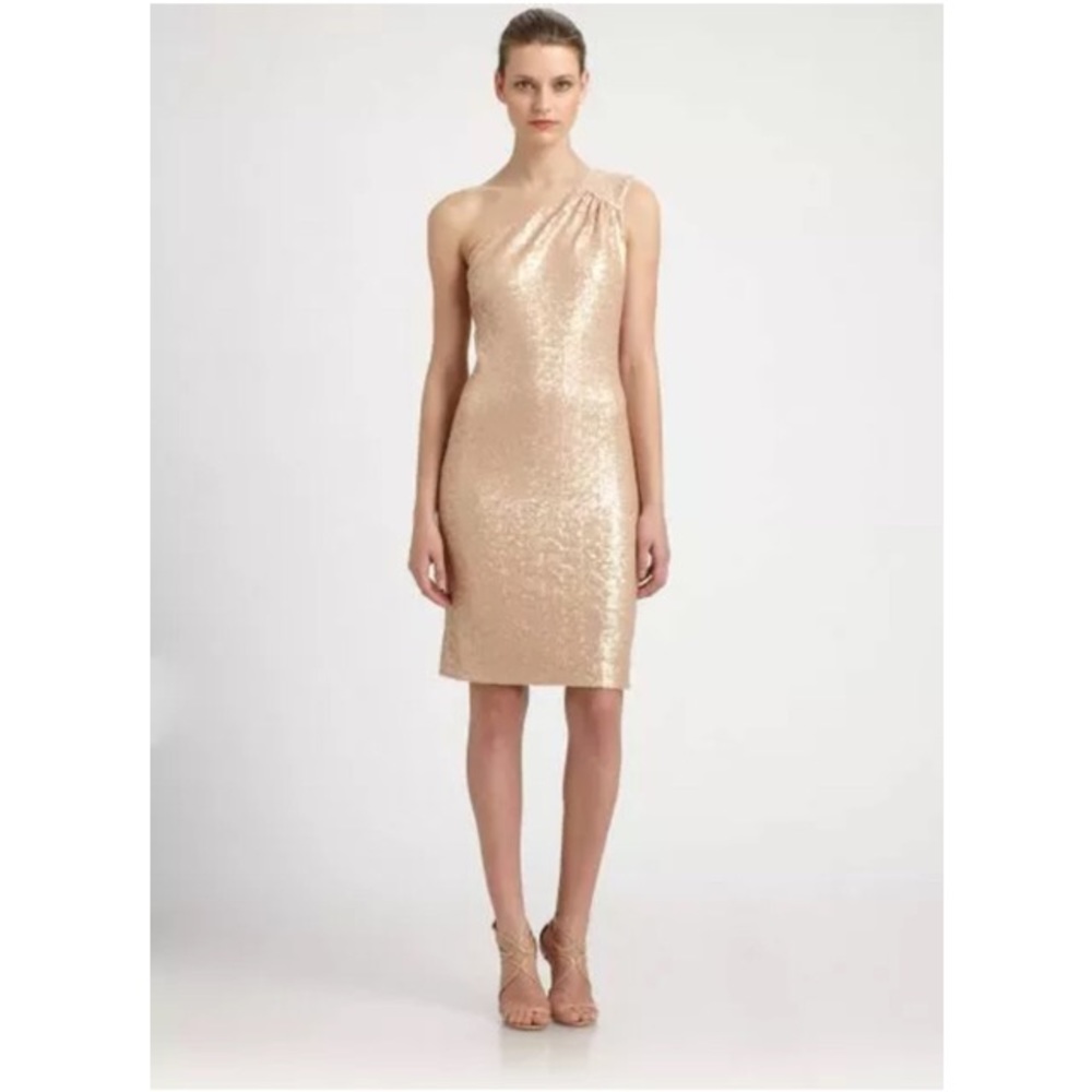 New Buff Gold Sequins One Shoulder Party Dress